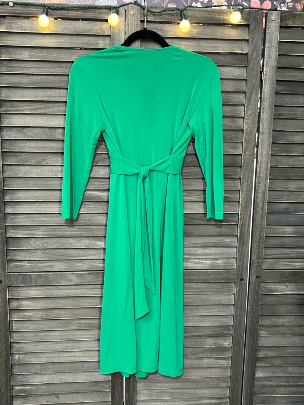 Olian Emerald Green V Neck Dress Long Sleeve Empire Waist Midi XS - Picture 3 of 10